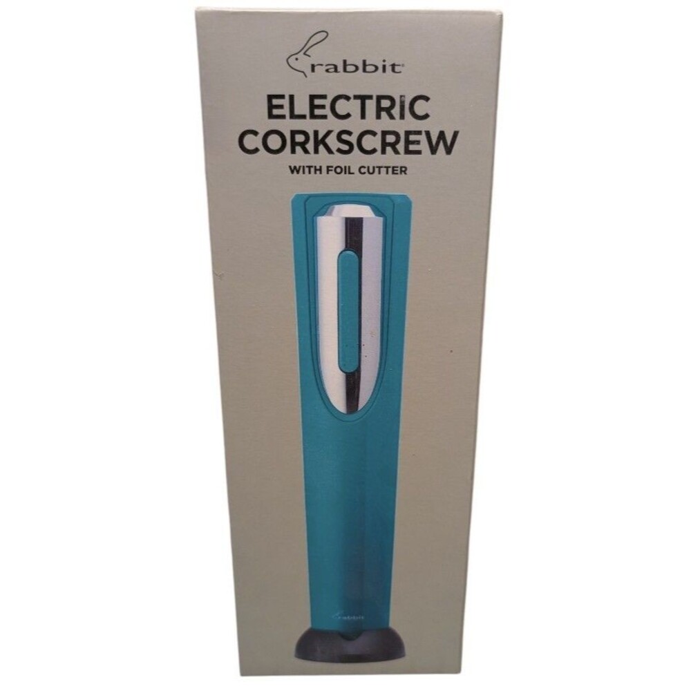 Rabbit Electric Corkscrew with Foil Cutter Teal Green New